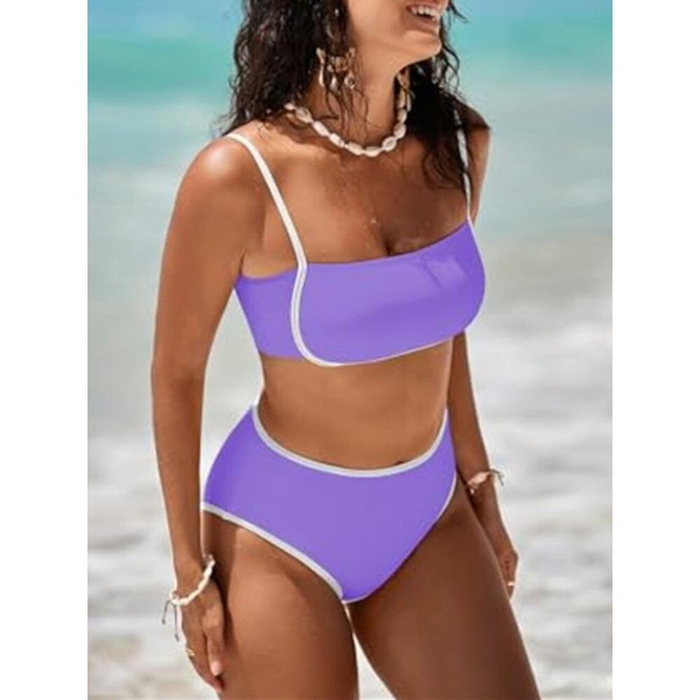 Women's High Waisted Purple Bikini Sets Two Piece Swimsuit Color Block